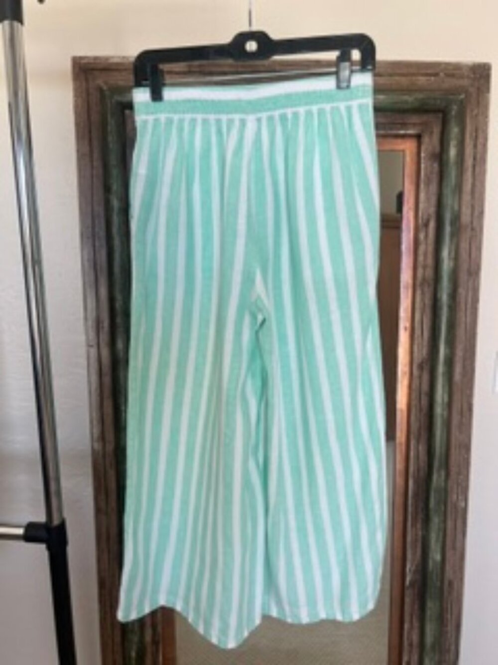 Isaac Mizrahi Linen Striped Cropped Pull-On Pants Size Small